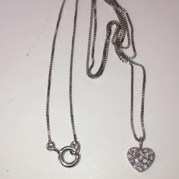 14K White Gold XS Pave Diamond Heart Necklace - Picture 4 of 14